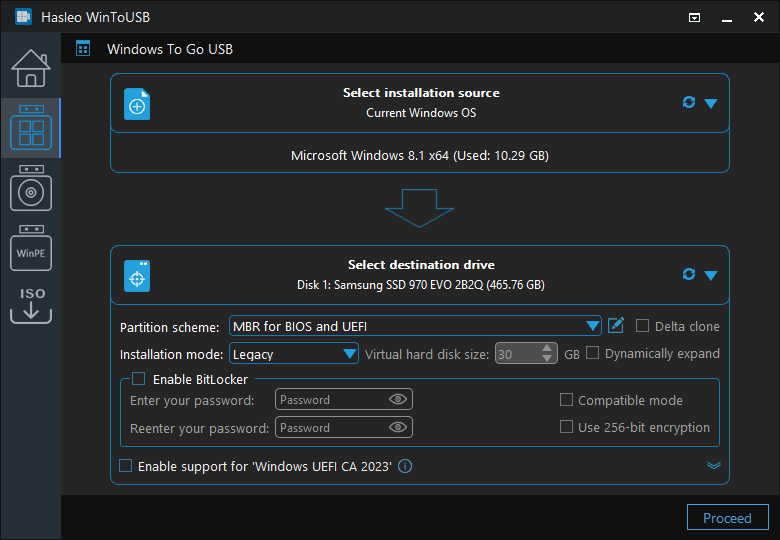Select partition scheme and installation mode