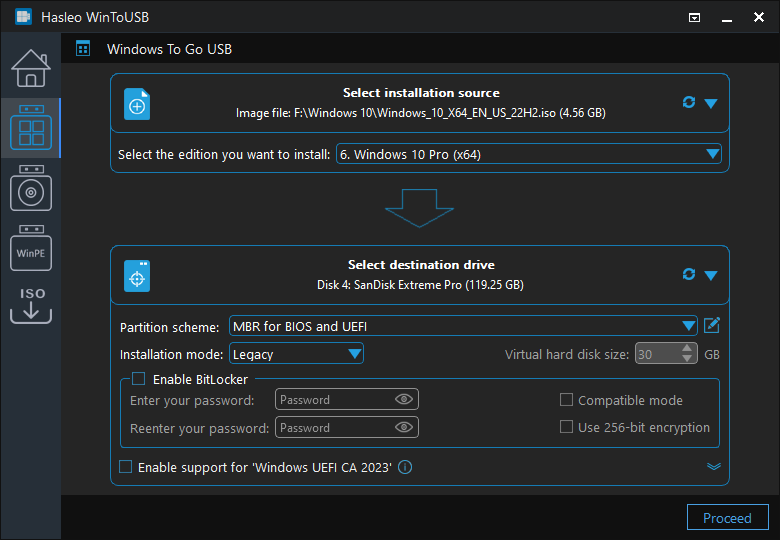 Select partition scheme and installation mode