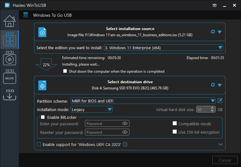installing Windows to USB