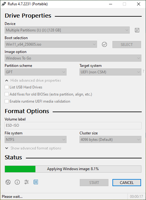 Create Windows To Go with Rufus