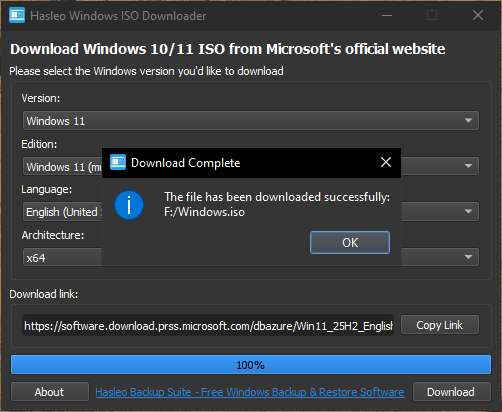 Download Windows installation ISO is complete