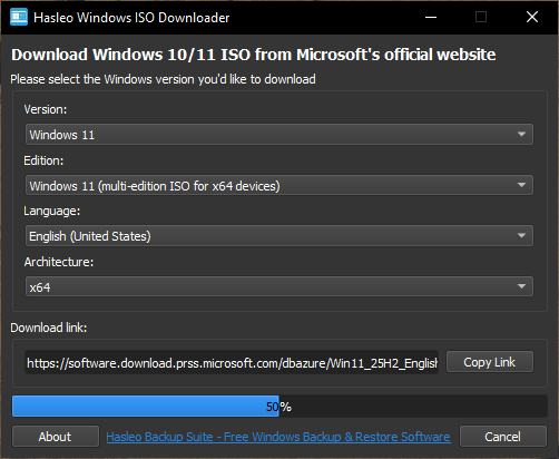 Downloading Windows installation ISO